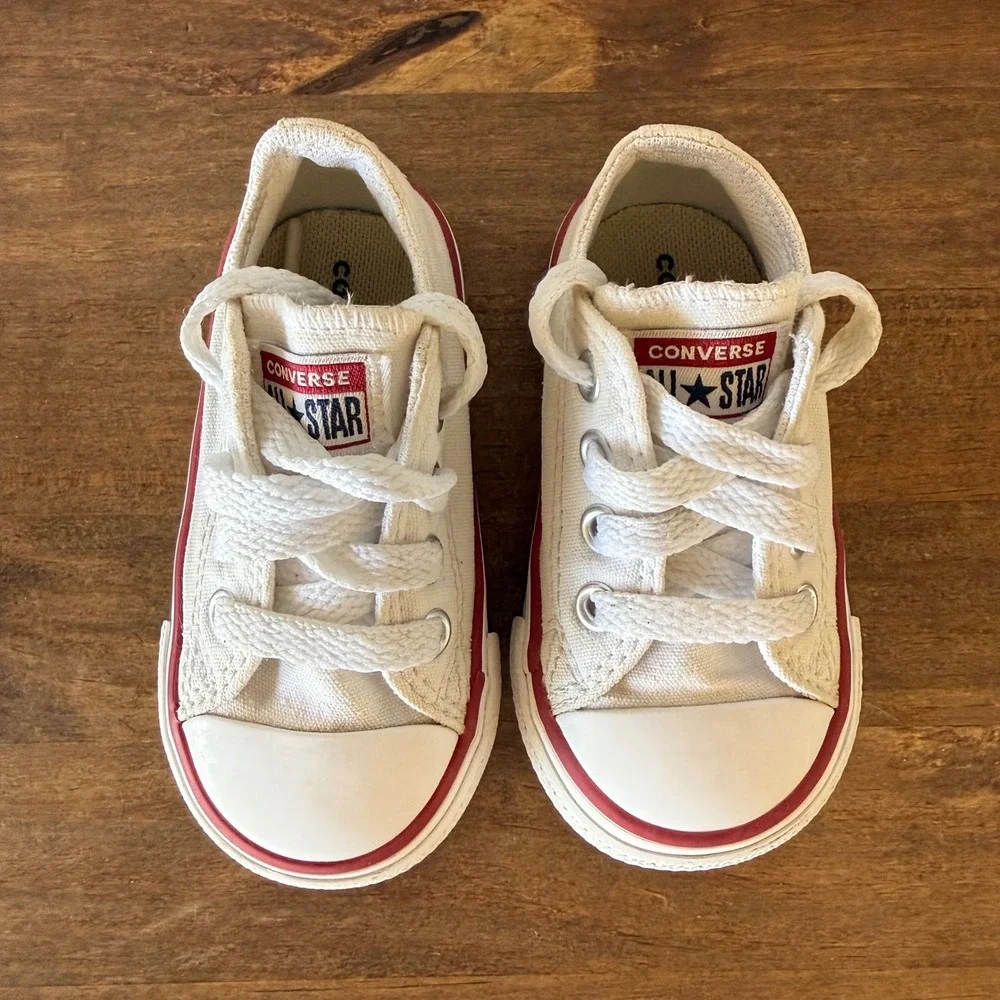 Lot of 2 Converse Chuck Taylor All Star Toddler Sneakers White Size 4 High Low